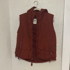 Red Puffer Vest with Hood